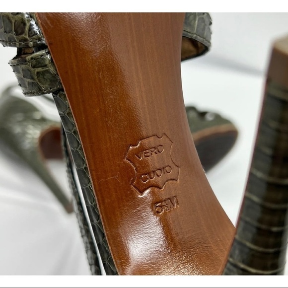 Diane von Furstenberg Sz 5.5 M Green Snake Snakeskin Embossed Heeled Sandals - Picture 11 of 11